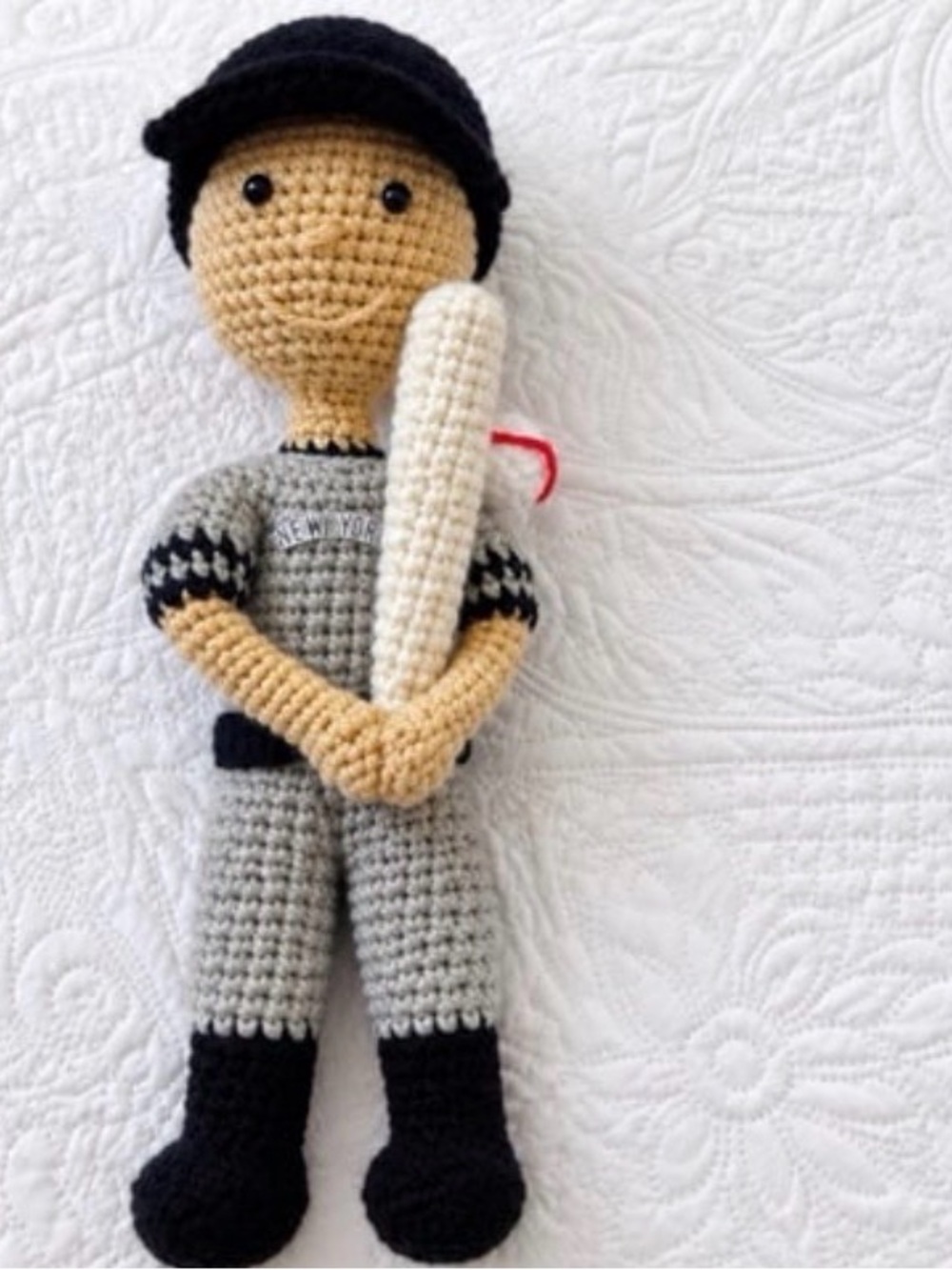 MLB Crochet Baseball Doll in Gray, Black & Cream newyork Yankees